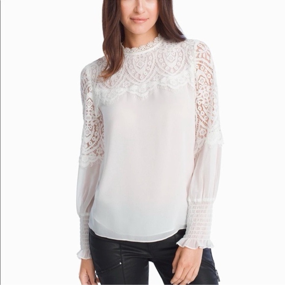 White House Black Market Ivory Lace Blouse Sz 6 Romantic Feminine EUC